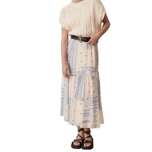 ba&sh Londer Bandana Printed Pleated Ecru Midi Skirt Size Large NWOT
